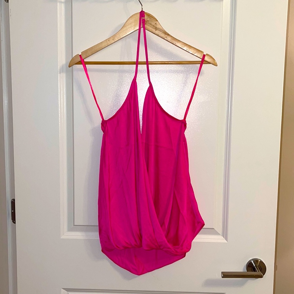 Hot pink satin halter top